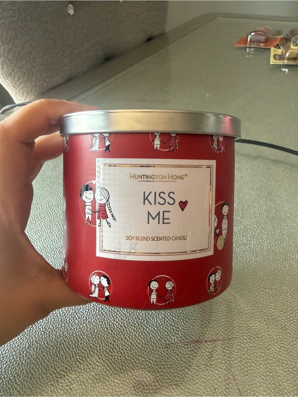 Huntington Home Red 'Kiss Me' Decorative Tin lid Candle